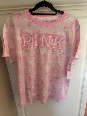 PINK Victoria's Secret Love Shack Fancy Pink Logo Tee Floral & Dog Print